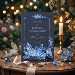 Convite Mineral Azul Brilhante Dourado Quadro Duplo Casame