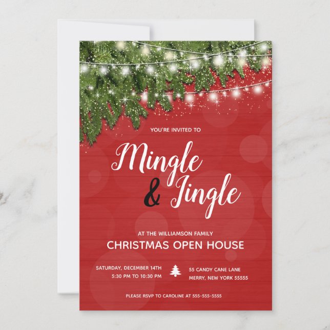 Convite Mingle Jingle Pine Twinkle Lights Festa de Natal (Frente)