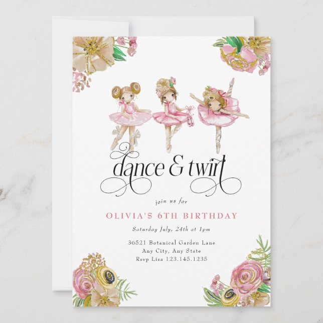 Convite Minha Pequena Bailarina | Festa de Ballet (Frente)