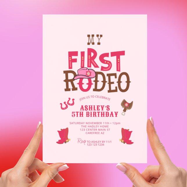 Convite Minha Vaqueira Rosa de 5 Anos de Rodeio (Criador carregado)