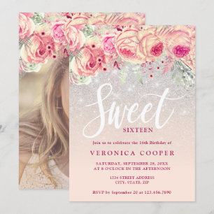Convite Minhoca floral elegante doce de prata
