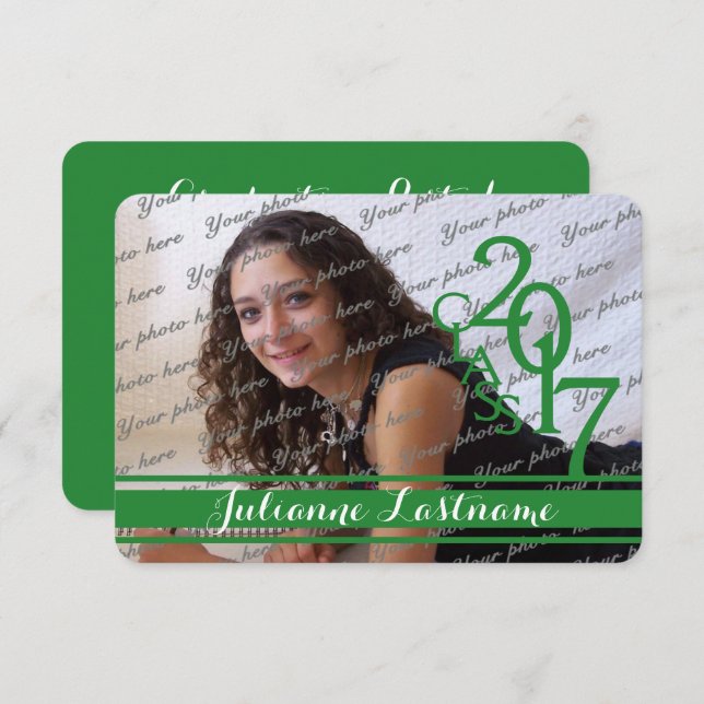 Convite Mini classe de 2017 Photo Varsity Green (Frente/Verso)