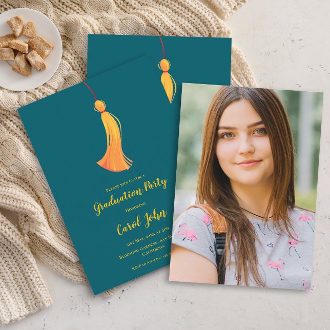 Convite Mini Festa de Borlas de Formatura Photo 20 (Photo Tassel Graduation Party Mini Invitation | Class of 2026)
