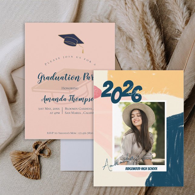 Convite Mini Foto Pastel Formatura 2026 Adorável (Cute Pastel Photo Class of 2026 Graduation Mini Invitation)