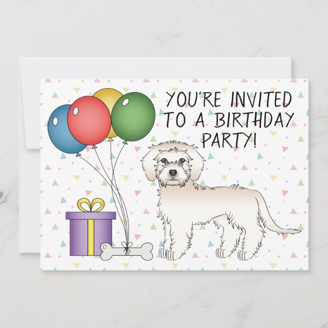 Convite Mini Goldendoodle Creme Aniversário Cachorro Fofo  (Frente)