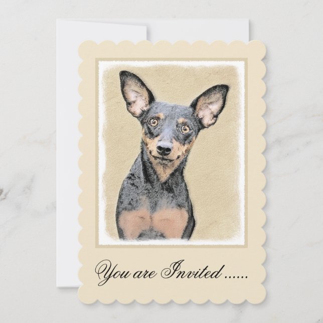Convite Miniatura Pinscher Pintando Bela Arte Original de  (Frente)