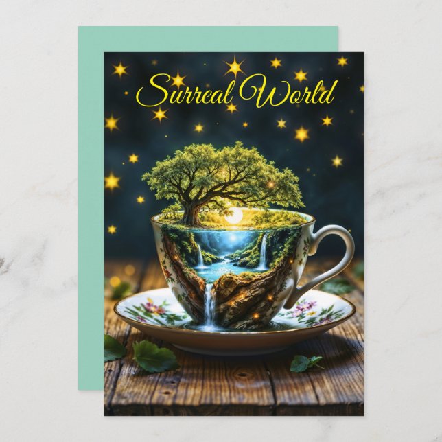 Convite Miniatura teacup maravilhosa arte colorida (Frente/Verso)