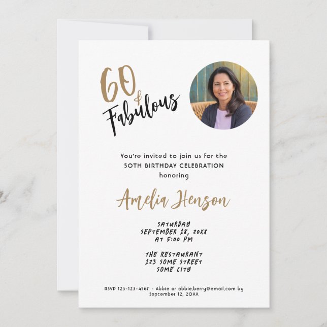 Convite Mínima 60 e Fabulosa Foto 60º Aniversário (Frente)
