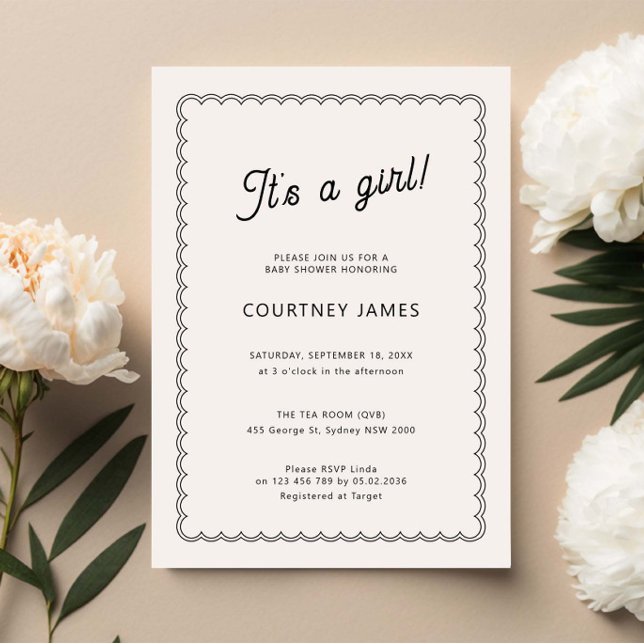 Convite Mínima escalpada é um chá de fraldas de menina (Criador carregado)