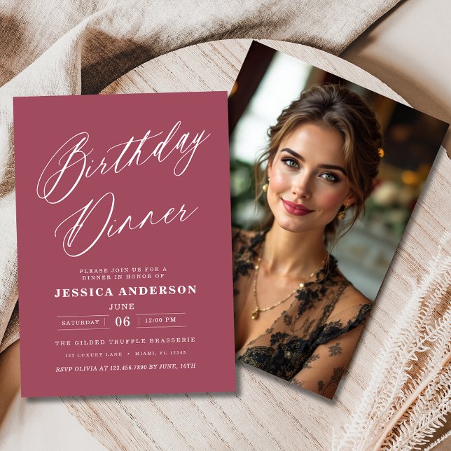 Convite Mínima Mauve Pink Moderno Birthday Foto do Janto (Criador carregado)