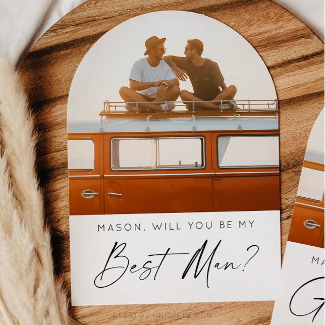 Convite Mínima melhor placa de proposta de homem com foto (Groomsman Proposal Card)
