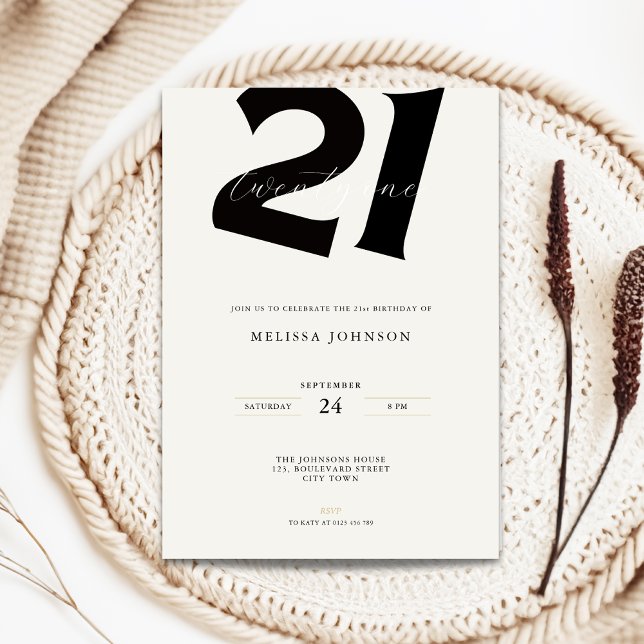 Convite Minimal 21st Birthday Invitation - Bold Typo (Minimal 21st birthday invitation with bold typography)