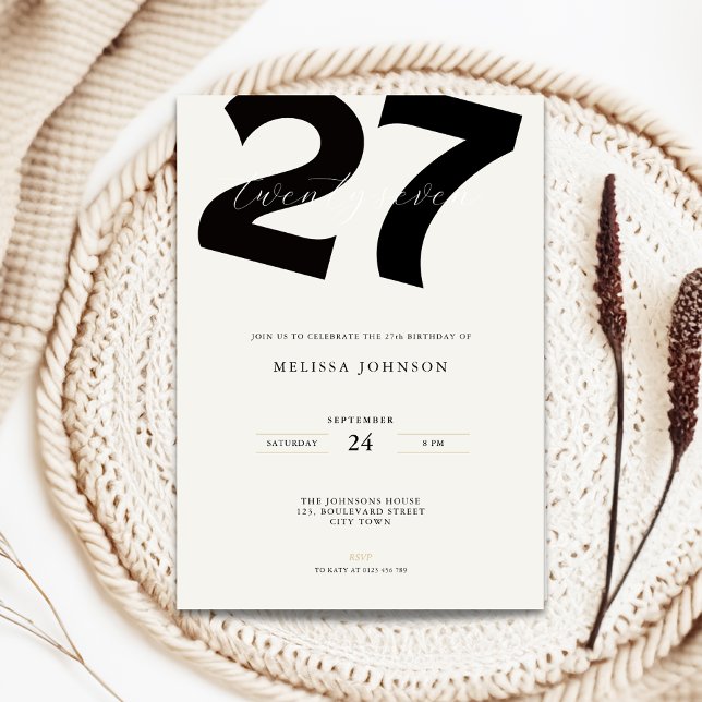 Convite Minimal 27th Birthday Invitation - Bold Typo (Minimal 27th birthday invitation with bold typography)