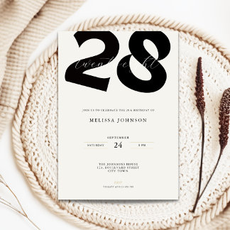 Convite Minimal 28th Birthday Invitation - Bold Typo