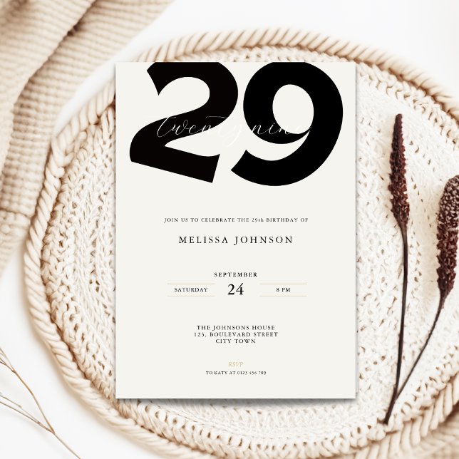 Convite Minimal 29th Birthday Invitation - Bold Typo (Minimal 29th birthday invitation with bold typography)