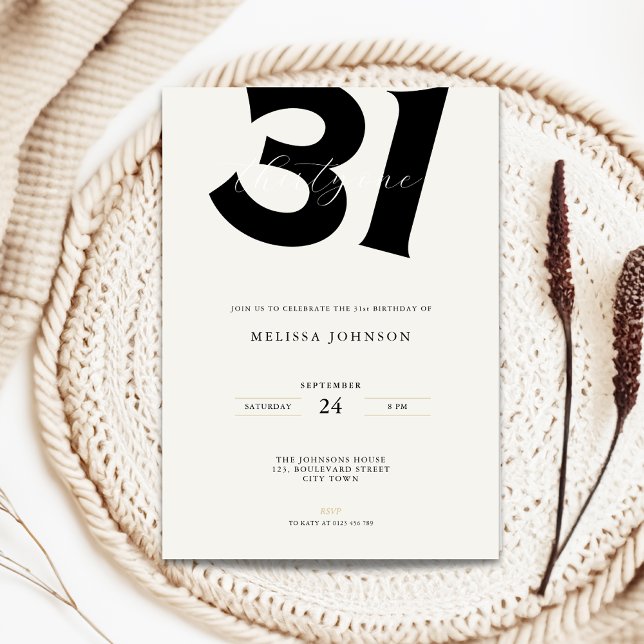 Convite Minimal 31st Birthday Invitation - Bold Typo (Minimal 31st birthday invitation with bold typography)