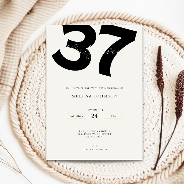Convite Minimal 37th Birthday Invitation - Bold Typo (Minimal 37th birthday invitation with bold typography)