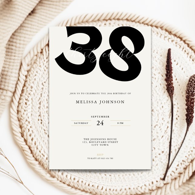 Convite Minimal 38th Birthday Invitation - Bold Typo (Minimal 38th birthday invitation with bold typography)