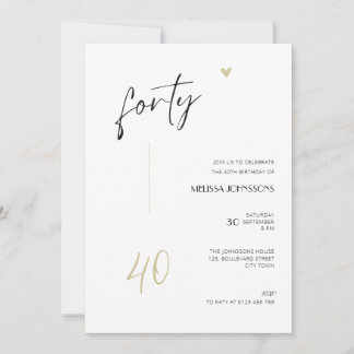 Convite Minimal 40th Birthday Invitation Black and White