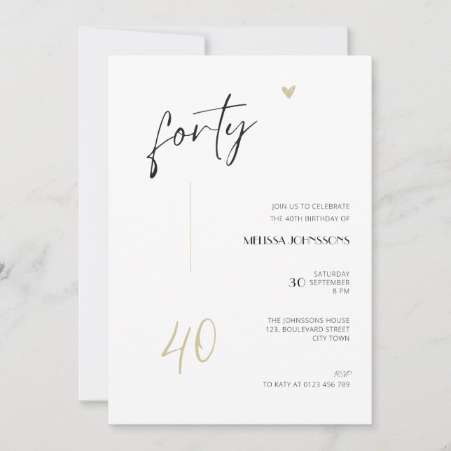 Convite Minimal 40th Birthday Invitation Black and White (Frente)