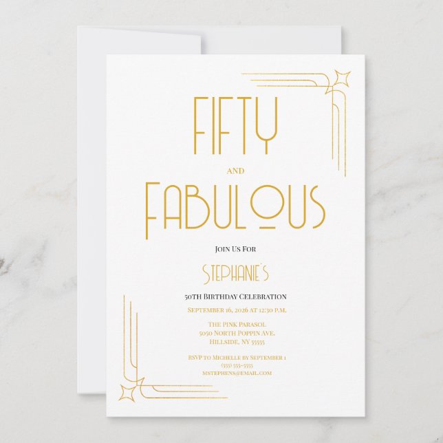 Convite Minimal 50 and Fabulous 50th Birthday Invitation (Frente)