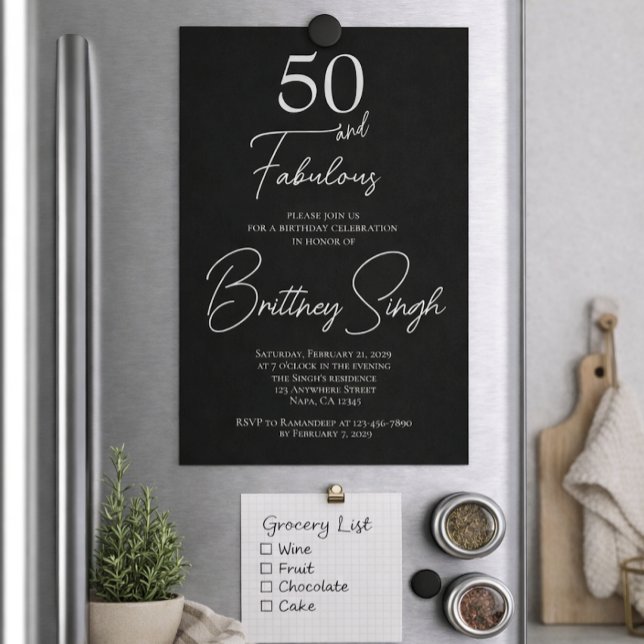 Convite Minimal 50 and Fabulous Black 50th Birthday Party  (Criador carregado)
