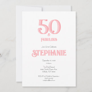 Convite Minimal 50 and Fabulous Pink 50th Birthday Party