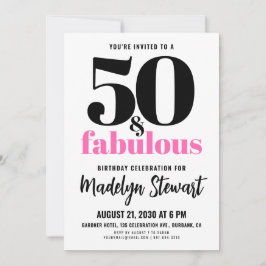 Convite Minimal 50 and Fabulous Pink 50th Birthday Party