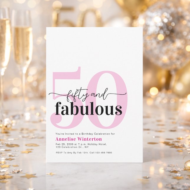 Convite Minimal 50 and Fabulous Pink 50th Birthday Party (Criador carregado)