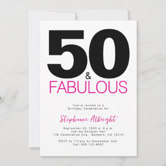 Convite Minimal 50 and Fabulous Pink 50th Birthday Party I
