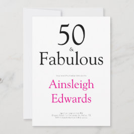 Convite Minimal 50 & Fabulous Pink Fiftieth Birthday Party