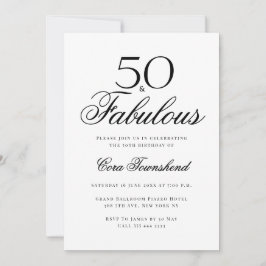 Convite Minimal 50 & Fabulous Typography 50th Birthday