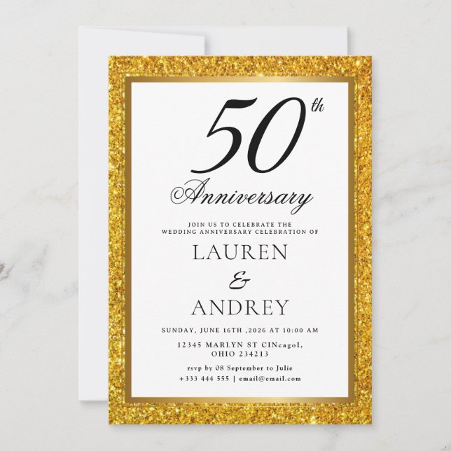 Convite Minimal 50th Wedding Anniversary Invitation (Frente)