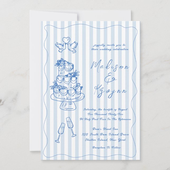 Convite Minimal and Chic Blue French Personalized Wedding  (Frente)
