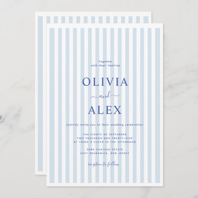 Convite Minimal and Chic Blue French Personalized Wedding  (Frente/Verso)
