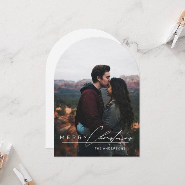 Convite Minimal Arch 1 Photo Merry Christmas Holiday Card (Frente/Verso In Situ)