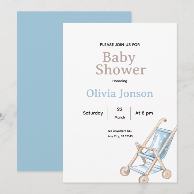 Convite Minimal Baby Shower Invitation,ditable Baby card (Frente/Verso)