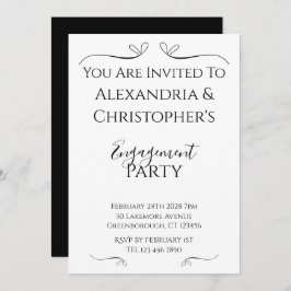 Convite Minimal Black and White Script Engagement Party