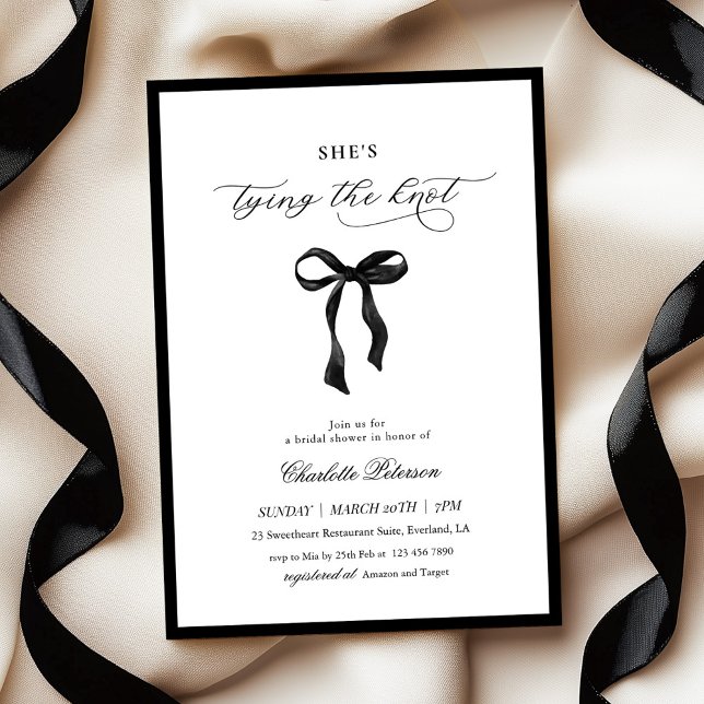 Convite Minimal Black Bow Bridal Shower Invitation (Criador carregado)