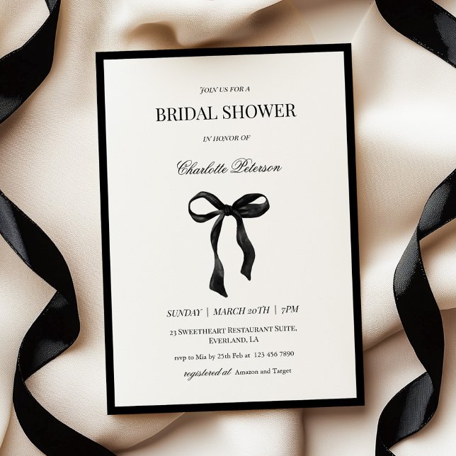 Convite Minimal Black Bow Bridal Shower Invitation (Criador carregado)