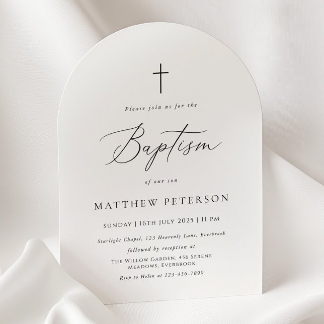 Convite Minimal Black Calligraphy Baptism (Criador carregado)