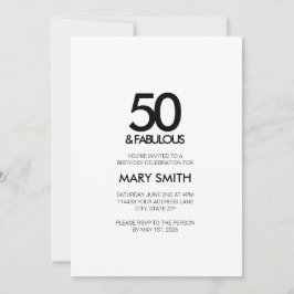 Convite Minimal Black Fifty and Fabulous 50th Birthday
