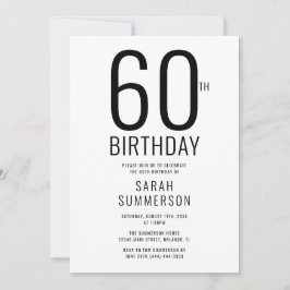 Convite Minimal Black White 60th Birthday Party