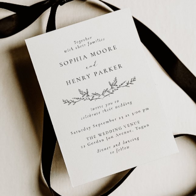 Convite Minimal Black & White Line Art Wedding Invitation (Criador carregado)