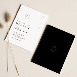 Convite Minimal Black & White Personalized Monogram Crest