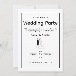 Convite Minimal Black & White Wedding Invitation