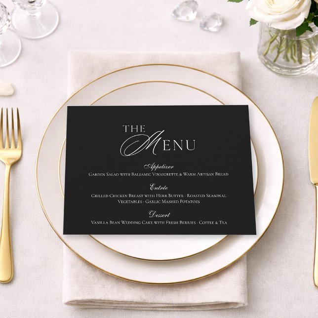Convite Minimal Black & White Wedding Menu card (Criador carregado)