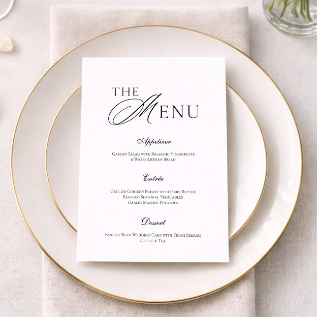 Convite Minimal Black & White Wedding Menu Card (Criador carregado)