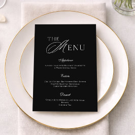 Convite Minimal Black & White Wedding Menu Card