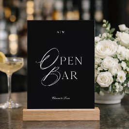Convite Minimal Black & White Wedding Open Bar Sign